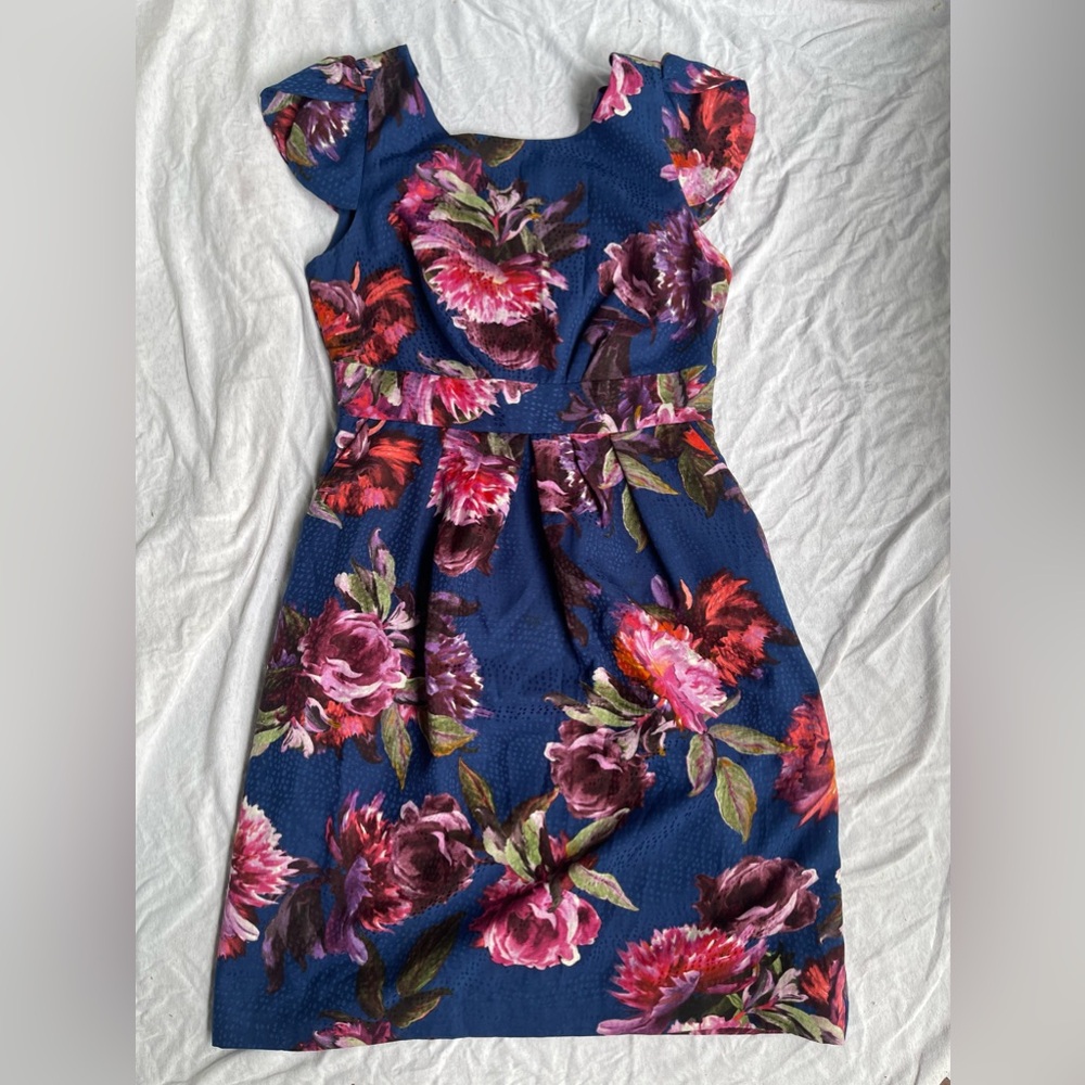 Anthropologie Moulinette Soeurs blue and purple pink floral cocktail dress S2